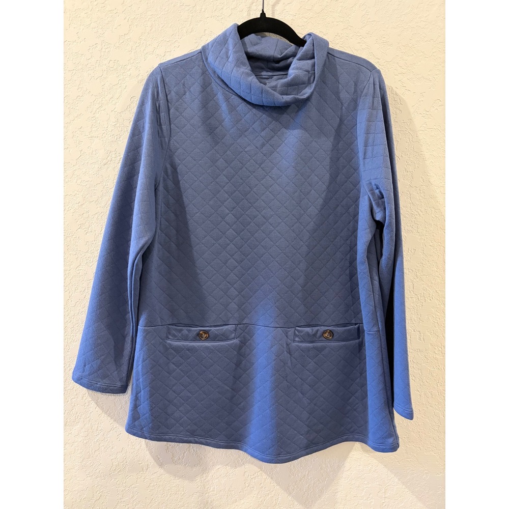 Croft & Barrow Blue Quilted Cowl Neck Tunic Top Large